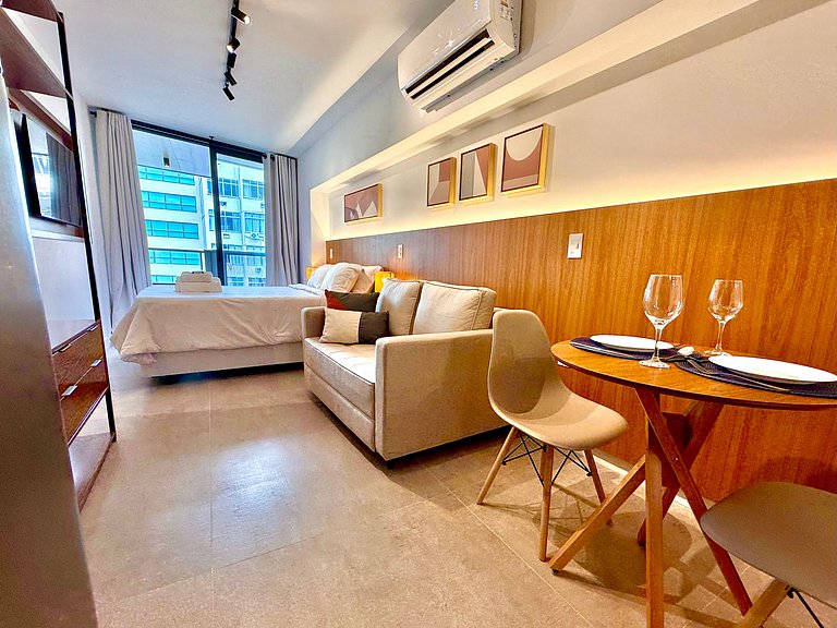 Studio Leblon - Novo, varanda, piscina e gym