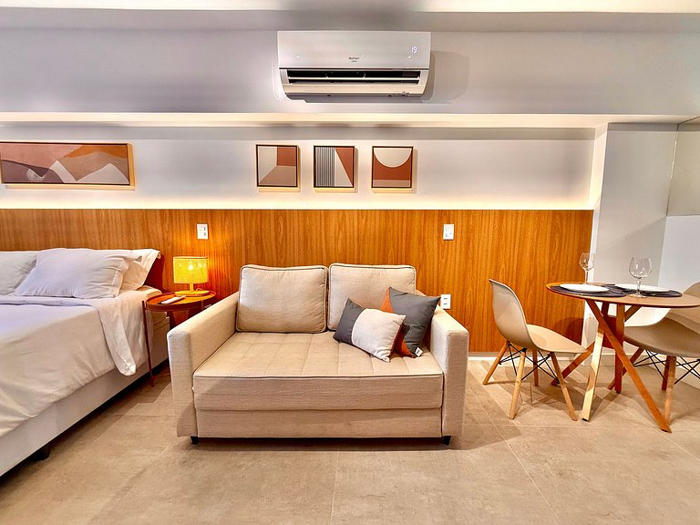 Studio Leblon - Novo, varanda, piscina e gym