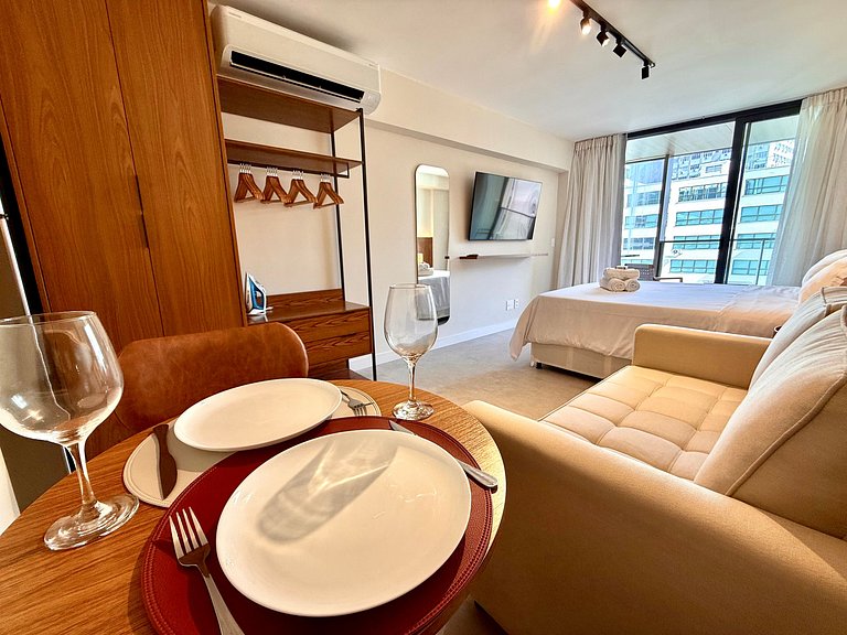 Studio Leblon - Novo, varanda, piscina e gym
