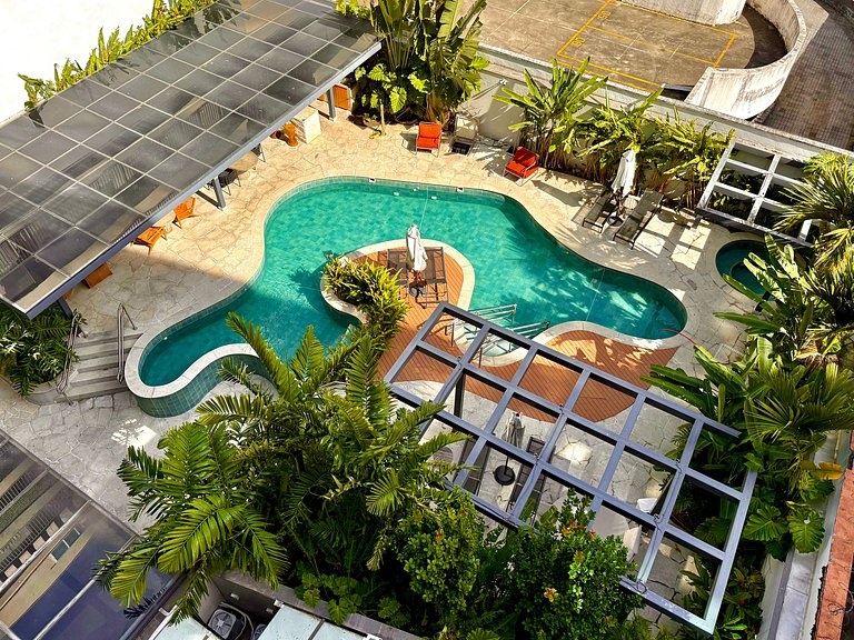 Studio Leblon - Novo, varanda, piscina e gym