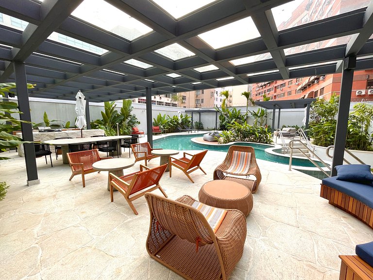 Studio Leblon - Novo, varanda, piscina e gym