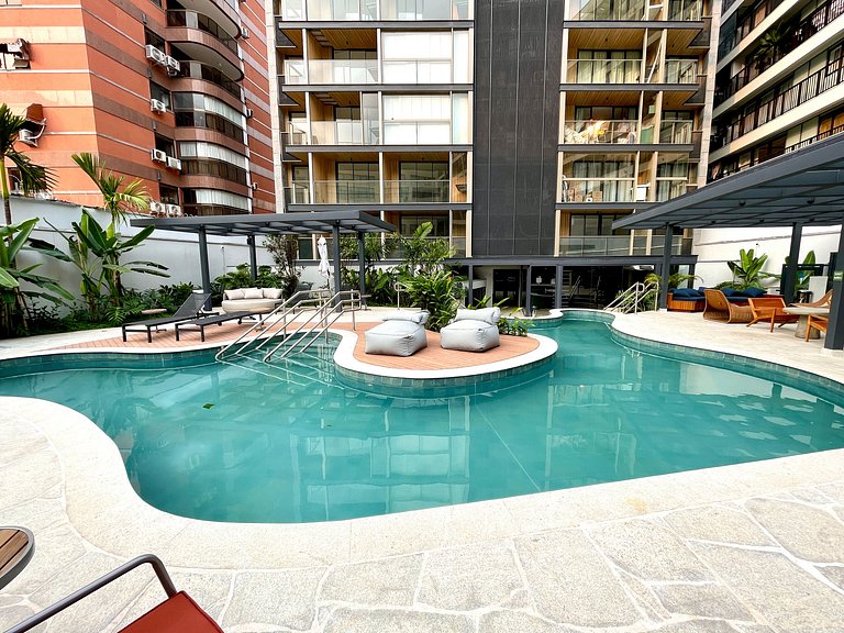 Studio Leblon - Novo, varanda, piscina e gym