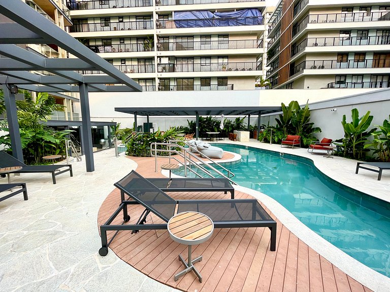 Studio Leblon - Novo, varanda, piscina e gym