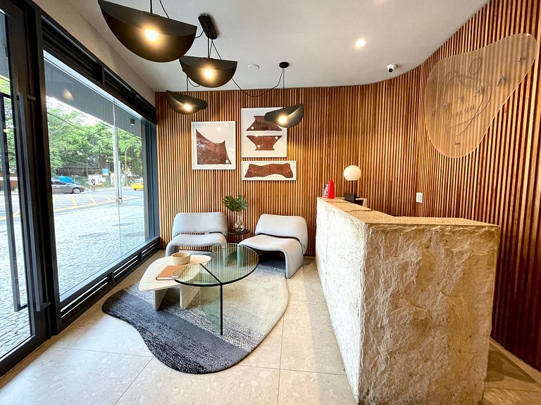 Studio Leblon - Novo, varanda, piscina e gym